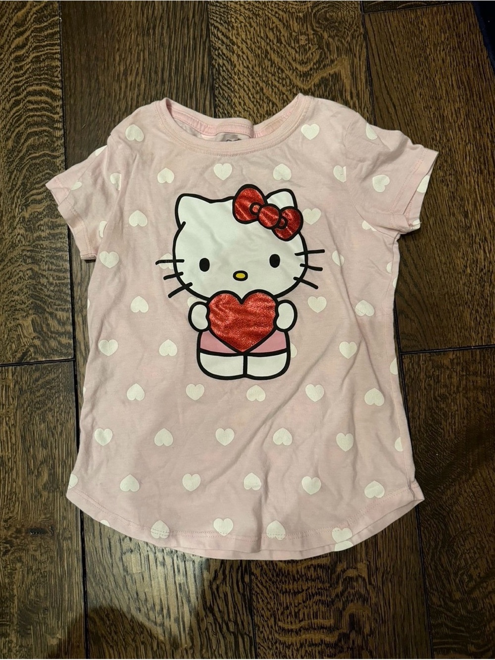 Hello Kitty Pink Tee with Red Heart Graphic